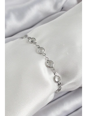 MuI MuI Pirinç Gümüş Renk Zirkon Taşlı Bileklik