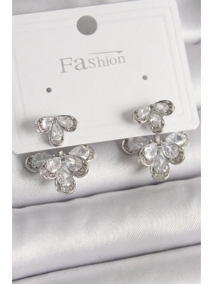 MuI MuI Pirinç Gümüş Renk Zirkon Taşlı Damla Model Kadın Küpe