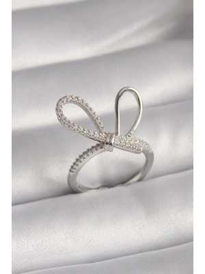 MuI MuI Pirinç Gümüş Renk Zirkon Taşlı Düğüm Model Kadın Yüzük