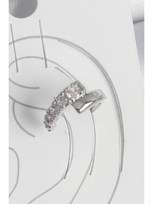 MuI MuI Pirinç Gümüş Renk Zirkon Taşlı Kadın Kıkırdak Küpe