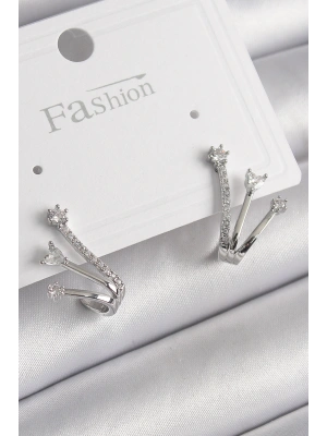 MuI MuI Pirinç Gümüş Renk Zirkon Taşlı Kadın Küpe