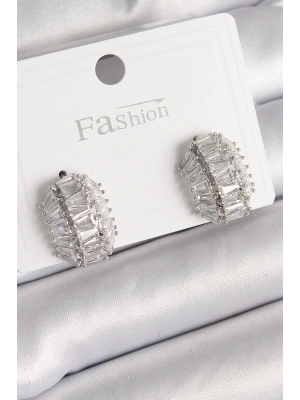 MuI MuI Pirinç Gümüş Renk Zirkon Taşlı Kaplumbağa Kabuğu Model Kadın Küpe