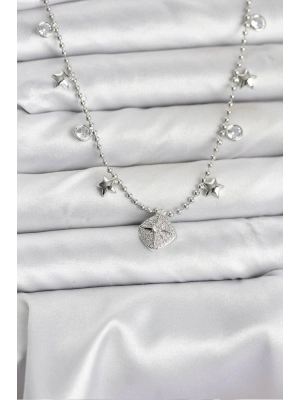 MuI MuI Pirinç Gümüş Renk Zirkon Taşlı Kutup Yıldızı Model Kadın Kolye