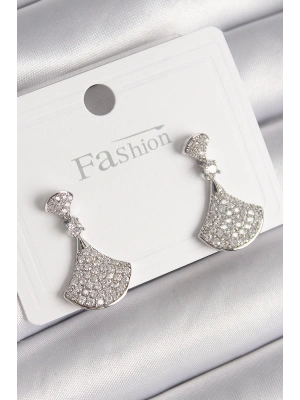 MuI MuI Pirinç Gümüş Renk Zirkon Taşlı Motif Model Kadın Küpe