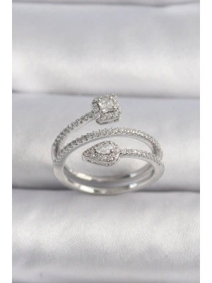 MuI MuI Pirinç Gümüş Renk Zirkon Taşlı Ok Model VIP Seri Kadın Yüzük