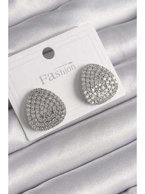 MuI MuI Pirinç Gümüş Renk Zirkon Taşlı Plaka Model Kadın Küpe