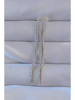 MuI MuI Pirinç Gümüş Renk Zirkon Taşlı Su Yolu Model Küpe