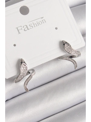 MuI MuI Pirinç Gümüş Renk Zirkon Taşlı Yılan Model Kadın Küpe