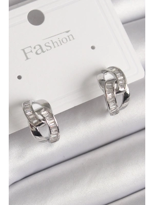 MuI MuI Pirinç Gümüş Renk Zirkon Taşlı Zincir Model Kadın Küpe