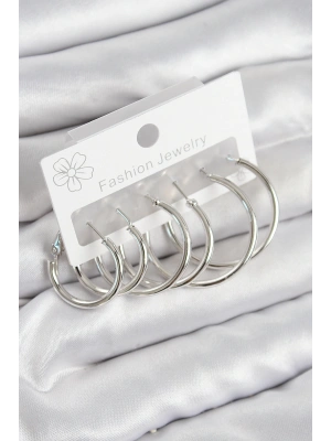 MuI MuI Pirinç Halka Model Gümüş Renk Kadın Set Küpe