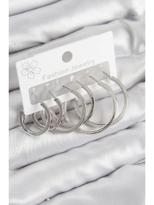 MuI MuI Pirinç Halka Model Gümüş Renk Kadın Set Küpe