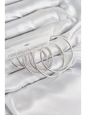 MuI MuI Pirinç Halka Model Gümüş Renk Kadın Set Küpe