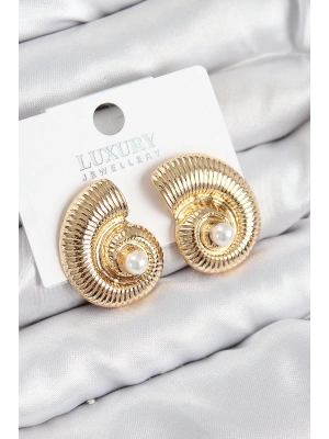 MuI MuI Pirinç İnci Detaylı Girdap Model Gold Renk Kadın Küpe