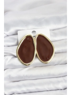 MuI MuI Pirinç Kahverengi Mineli Damla Model Vintage Plaka Kadın Küpe