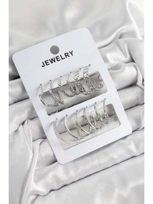 MuI MuI Pirinç Karışık Halka Model Gümüş Renk 6 Çift Kadın Küpe Set