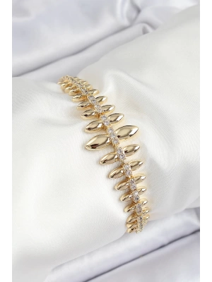 MuI MuI Pirinç Kurşun Model Zirkon Taşlı Gold Renk VİP Seri Kadın Bileklik