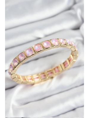 MuI MuI Pirinç Pembe Zirkon Taşlı Kare Model Gold Renk Lastikli Kadın Bileklik