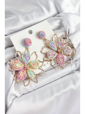 MuI MuI Pirinç Rainbow Çiçek Model Gold Renk Kadın Hasır Küpe