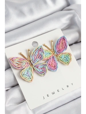 MuI MuI Pirinç Rainbow Kelebek Model Gold Renk Kadın Hasır Küpe