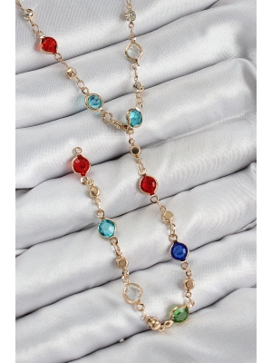 MuI MuI Pirinç Renkli Zirkon Taşlı Model Gold Renk Kadın Y Kolye