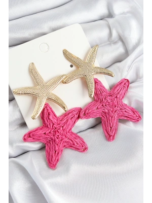 MuI MuI Pirinç Sallantılı Pembe Deniz Yıldızı Model Gold Renk Hasır Küpe