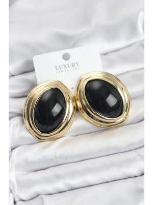 MuI MuI Pirinç Siyah Badem Model Vintage Gold Kadın Küpe