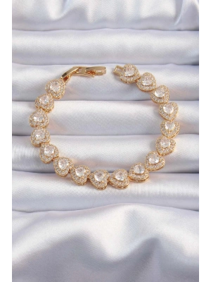 MuI MuI Pirinç Vip Seri Gold Renk Zirkon Taşlı Kalp Model Bileklik