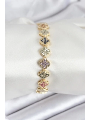 MuI MuI Pirinç VIP Seri Yonca Zirkon Taşlı Kadın Bileklik