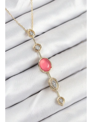 MuI MuI Pirinç Zincir Pembe Gold Renk Zirkon Taşlı Y Kolye