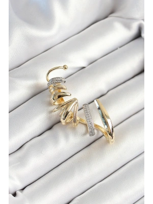 MuI MuI Pirinç Zirkon Taş Kaplamalı Sarmal Figürlü Gold Renk Kadın Sağ Kıkırdak Küpe