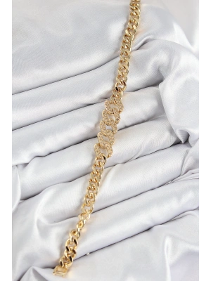 MuI MuI Pirinç Zirkon Taşlı Ezme Küba Zincir Model Gold Renk Kadın Bileklik