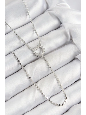 MuI MuI Pirinç Zirkon Taşlı Ezme Zincirli Kalp Model Gümüş Renk Y Kolye