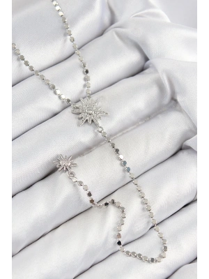 MuI MuI Pirinç Zirkon Taşlı Ezme Zincirli Kutup Yıldızı Model Gümüş Renk Y Kolye