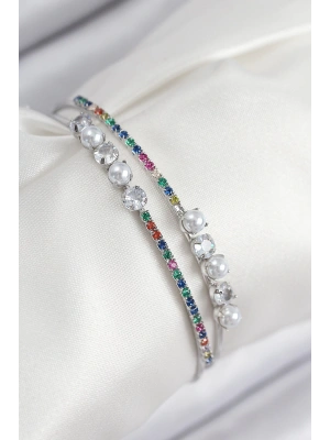 MuI MuI Pirinç Zirkon Taşlı İnci Model Gümüş Renk Kadın Bileklik