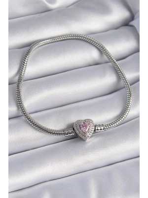 MuI MuI Pirinç Zirkon Taşlı Kalp Figür Charm Model Kadın Bileklik