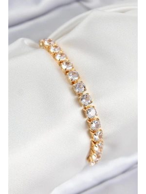 MuI MuI Pirinç Zirkon Taşlı Kare Model Gold Renk Asansörlü Kadın Bileklik