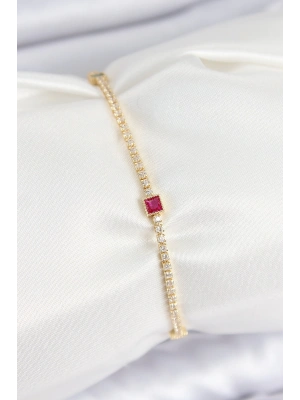 MuI MuI Pirinç Zirkon Taşlı Kare Model Gold Renk Kadın Bilekilk