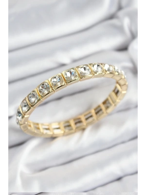 MuI MuI Pirinç Zirkon Taşlı Kare Model Gold Renk Lastikli Kadın Bileklik