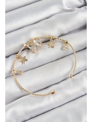 MuI MuI Pirinç Zirkon Taşlı Kelebek Ve Yıldız Model Gold Renk Charm Bileklik
