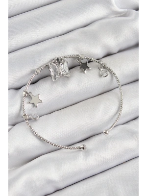 MuI MuI Pirinç Zirkon Taşlı Kelebek Ve Yıldız Model Gümüş Renk Charm Bileklik