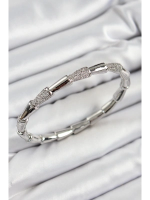 MuI MuI Pirinç Zirkon Taşlı Kemik Model Gümüş Renk Vip Kadın Bileklik