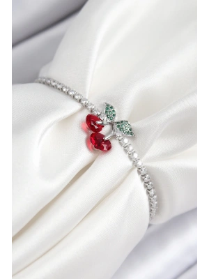 MuI MuI Pirinç Zirkon Taşlı Kiraz Model Gümüş Renk Asansörlü Kadın Bileklik