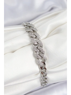 MuI MuI Pirinç Zirkon Taşlı Küba Zincir Model Gümüş Renk Kadın Bileklik