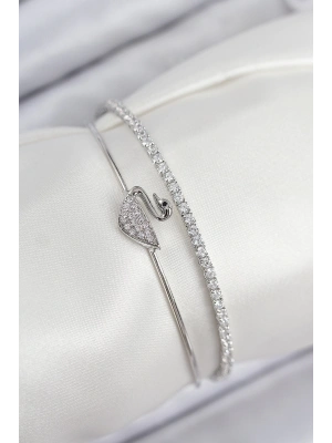 MuI MuI Pirinç Zirkon Taşlı Kuğu Model Gümüş Renk Kadın Bileklik