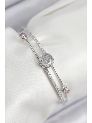 MuI MuI Pirinç Zirkon Taşlı Pırlanta Model Gümüş Renk Kadın Bileklik