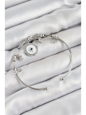 MuI MuI Pirinç Zirkon Taşlı Pusula Model Gümüş Renk Charm Bileklik