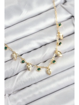 MuI MuI Pirinç Zirkon Taşlı Sallantılı Damla Model Gold Renk Kadın Kolye