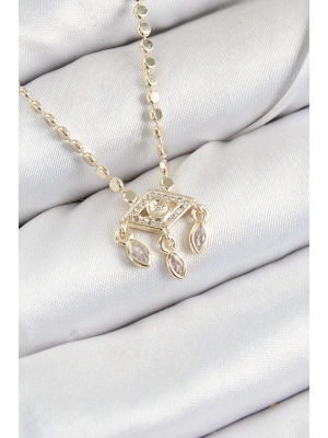 MuI MuI Pirinç Zirkon Taşlı Sallantılı Göz Model Ezme Zincir Gold Renk Kadın Kolye