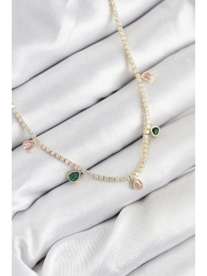 MuI MuI Pirinç Zirkon Taşlı Su Yolu Damla Model Gold Renk Kadın Kolye