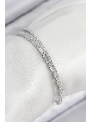 MuI MuI Pirinç Zirkon Taşlı Su Yolu Model Gümüş Renk Kadın Bileklik